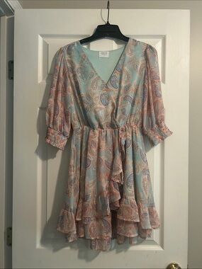 Blue Paisley Wrap Mini Dress Size Small